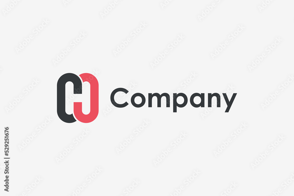 Poster initial letter h logo. black and red linked shape infinity style with negative space isolated on whi