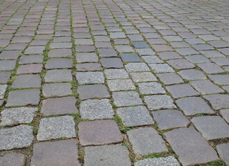 Traditional flooring in the streets of Berlin with granite cobblestone.
Germany.