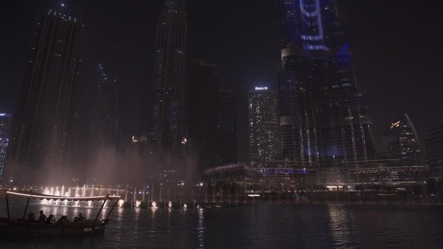 Water Fountain, Burj Khalifa At Night, Light Show, Dubai, Emirates