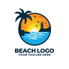 Beach logo vector. Sunset logo vector