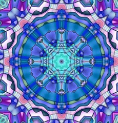 Fototapeta premium Beautiful ornament design of frozen water clumping and blooming crystal blue color. Kaleidoscope concept and seamless pattern. Great for businesses, websites and art collectors