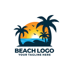 Beach logo vector. Sunset logo vector