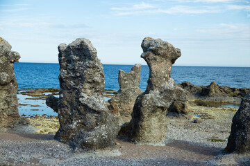 Rauk on Gotland island Sweden Rocks nature reserve baltic sea  - 529252893