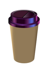 Multi-colored disposable paper cups with a plastic lid. Isolated object. Vector image.
