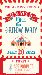 Circus themed birthday invitations to send via social media and messages