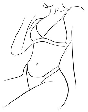 recommend clip art: Drawing one line of the female body. Female figure. The beauty of the fashion of the female nude body. Vector minimalist design. A girl in a swimsuit in one line.