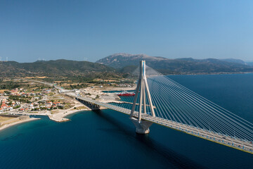 Aerial view of cable bridge of Rio - Antirio 