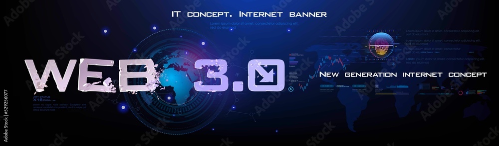 Poster web 3.0 internet and communication. conceptual cyber banner with globe and information exchange via 