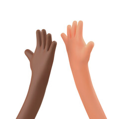 Obraz premium High five 3d cartoon hands. Multiethnic friendship. Peace no war multi ethnic hands relationship