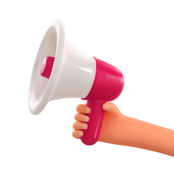 3d cartoon hand holding megaphone social media marketing illustration. Promotion advertising loudspeaker. 