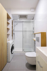 Modern bathroom interior with white tile