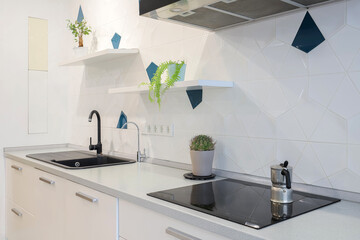 Faucet and sink in the kitchen interior