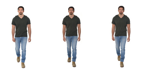 Obraz premium various poses of front view of man same walking on white background