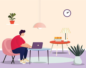 Freelancer working on laptop at the house,