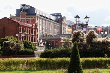 View of shopping arcade on the site of the former textile factory in Żyrardów, Poland.