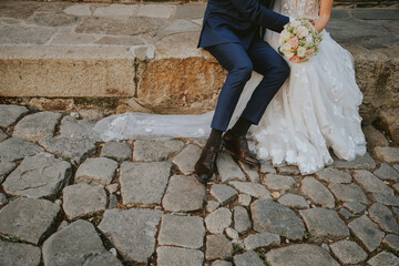 bride and groom walking