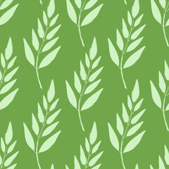 Fototapeta premium Botanical seamless pattern. Green branch with leaves vector. Ecology and nature