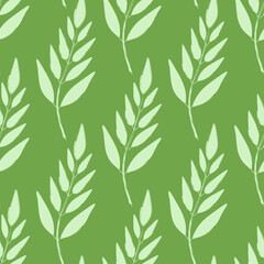 Botanical seamless pattern. Green branch with leaves vector. Ecology and nature