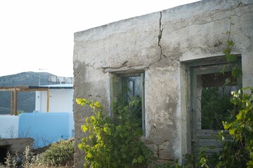 Old wrecked rock building on the Ios island