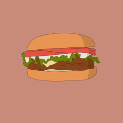 sandwich with cheese and vegetables, Burger drawing, with cheese and cutlet
