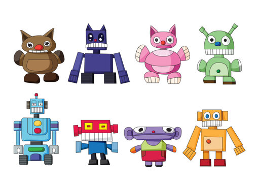 robot character design monster creative isolated and toy colorful cute illustration vector
