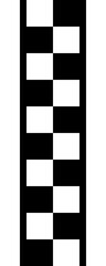 A checkered stripe pattern (zip fastener or zipper) with gaps between the inner squares and the surrounding lines. Vertical orientation, black and white, isolated.
