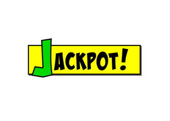 A yellow cartoon or comic book box, with the funny text Jackpot! in black and green, isolated.
