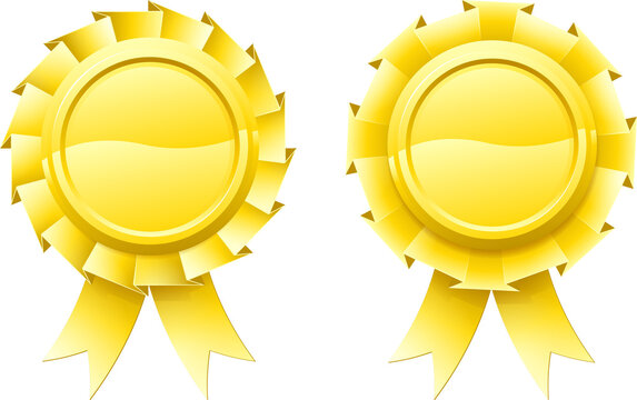 Illustration of two blank gold rosettes with lots of copy space in the centre for your text