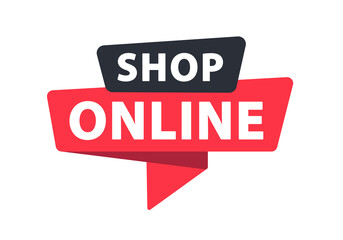 Shop Online - Banner, Speech Bubble, Label, Sticker, Ribbon Template. Vector Stock Illustration