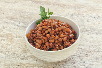 Boiled lentil in the bowl