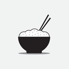 rice and bowl also japanese chopsticks, vector logo icon