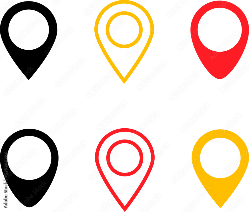 Poster location pin icon set flat style map pin place pointer marker gps global positioning system location
