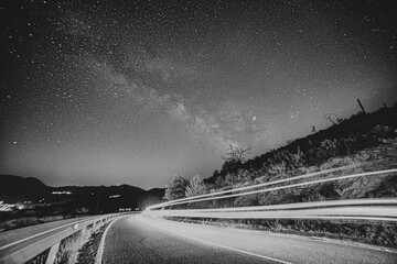 road in the night under theh milkyway