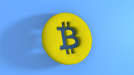 Yellow golden Bitcoin cryptocurrency  3d illustration symbol sign on blue background 