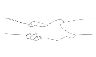 Hands holding together - continuous single line vector