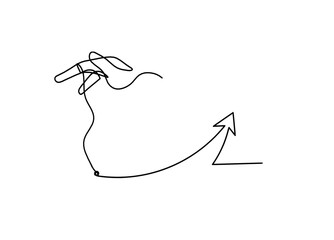 Abstract hand with direction as line drawing on white background
