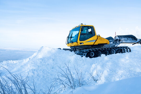 Ratrak at the ski resort levels the snow for skiers and snowboarders