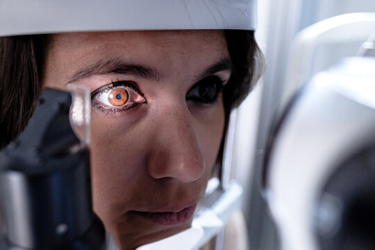 Woman during ocular tonometry procedure