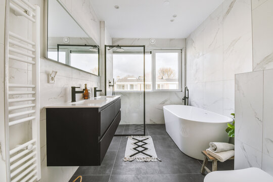 Modern Bathroom Interior With Bathtub