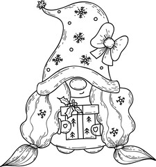 Cute gnome girl with  gift