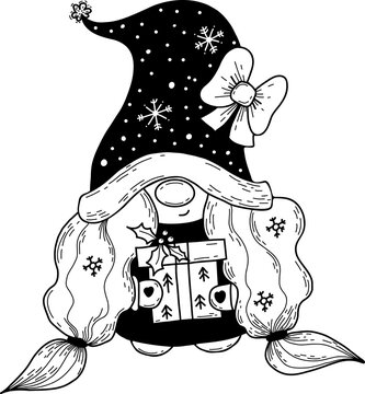 recommend clip art: Cute Scandinavian gnome girl with  gift