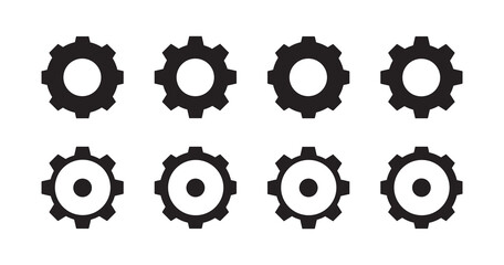 Cogwheel and gear wheel black symbol on white background flat vector illustration.