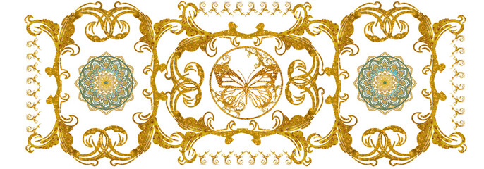 Gold luxury pattern with butterfly. Wedding, Valentines day, birthday, easter, Christmas template. 