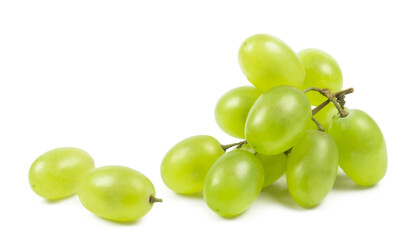 Grapes isolated. A bunch of green grapes on a white background. Fresh fruits.