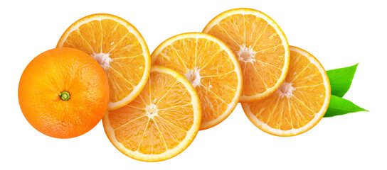 Orange slices on a row cut out