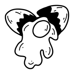 Raw cracked egg in doodle style. Vector sketch line Illustration of fresh chicken egg, healthy food ingredient