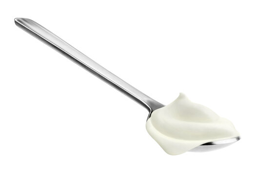 Greek yogurt on spoon cut out