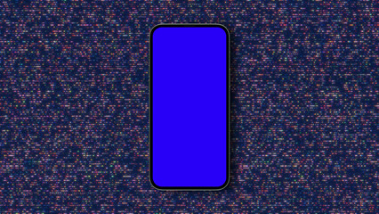 Blank Smartphone mobile screen on Glitch noise static television VFX. Visual video effects stripes background, CRT tv screen no signal glitch effect