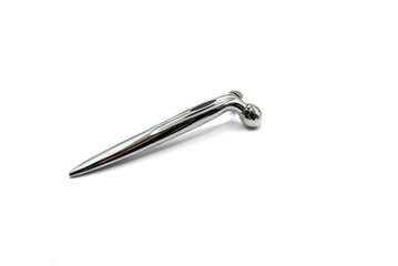 Modern metal face roller isolated on white side view