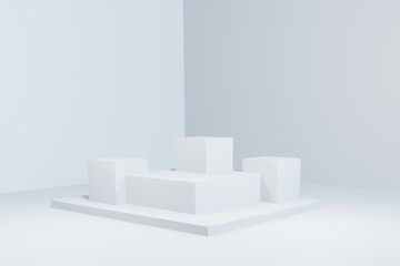 3D illustration white blank wall background for display. 3D rendering.